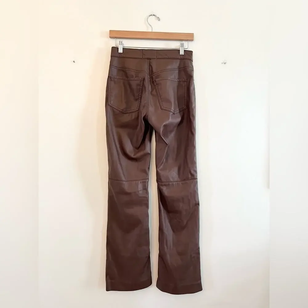 Revive revolve brown faux leather 909 High Street pants straight flare  fall - Picture 8 of 15